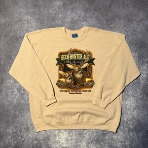 Vintage‎ Mens XL Beer Hunter Ale Deer Graphic Sweatshirt Tan Hunting Crewneck XL